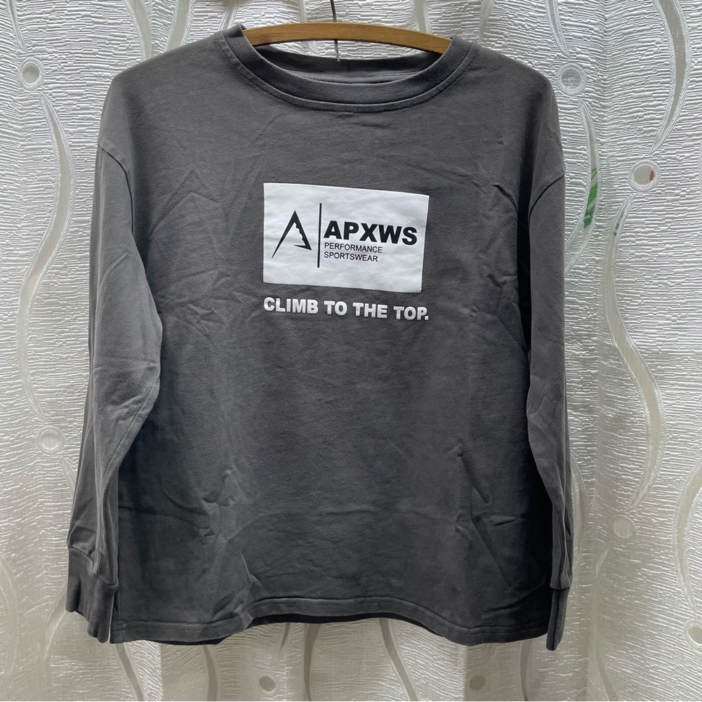 APXWS Long Sleeve T-Shirt Mens XS Grey Excellent Climb To The Top Graphic Tee